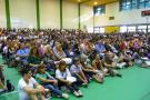 La palestra della scuola secondaria Carlo Piaggia durante un'assemblea